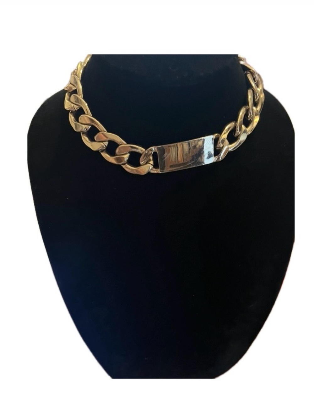 Gold Chunky Chain Necklace with ID Plate - Women Jewelry